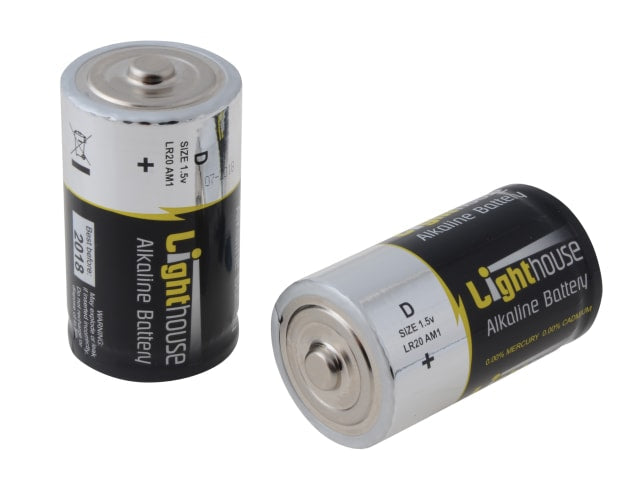 Lighthouse D LR20 Alkaline Batteries 14800 mAh Pack of 2 Long Lasting Energy