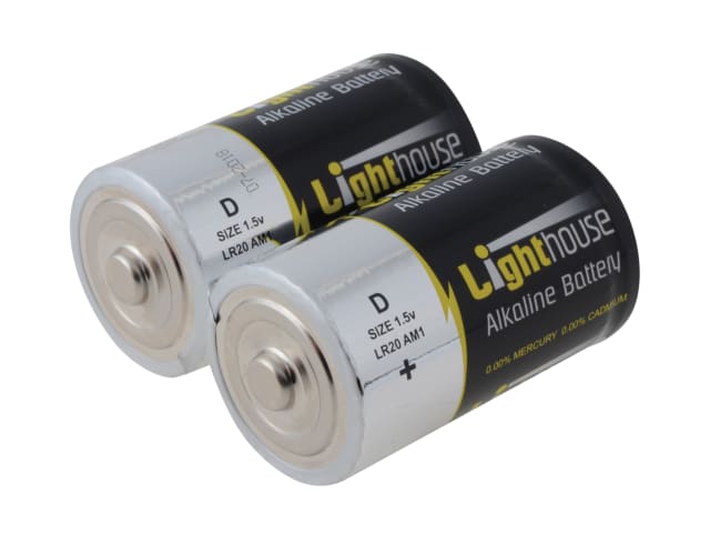 Lighthouse D LR20 Alkaline Batteries 14800 mAh Pack of 2 Long Lasting Energy