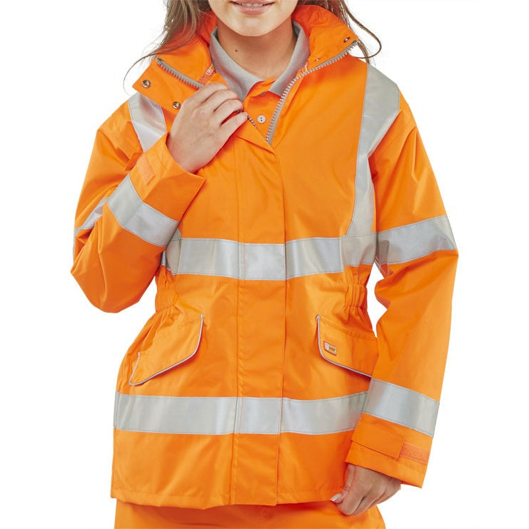 Beeswift Ladies Hi-Vis Executive Jacket with Concealed Hood and Pockets