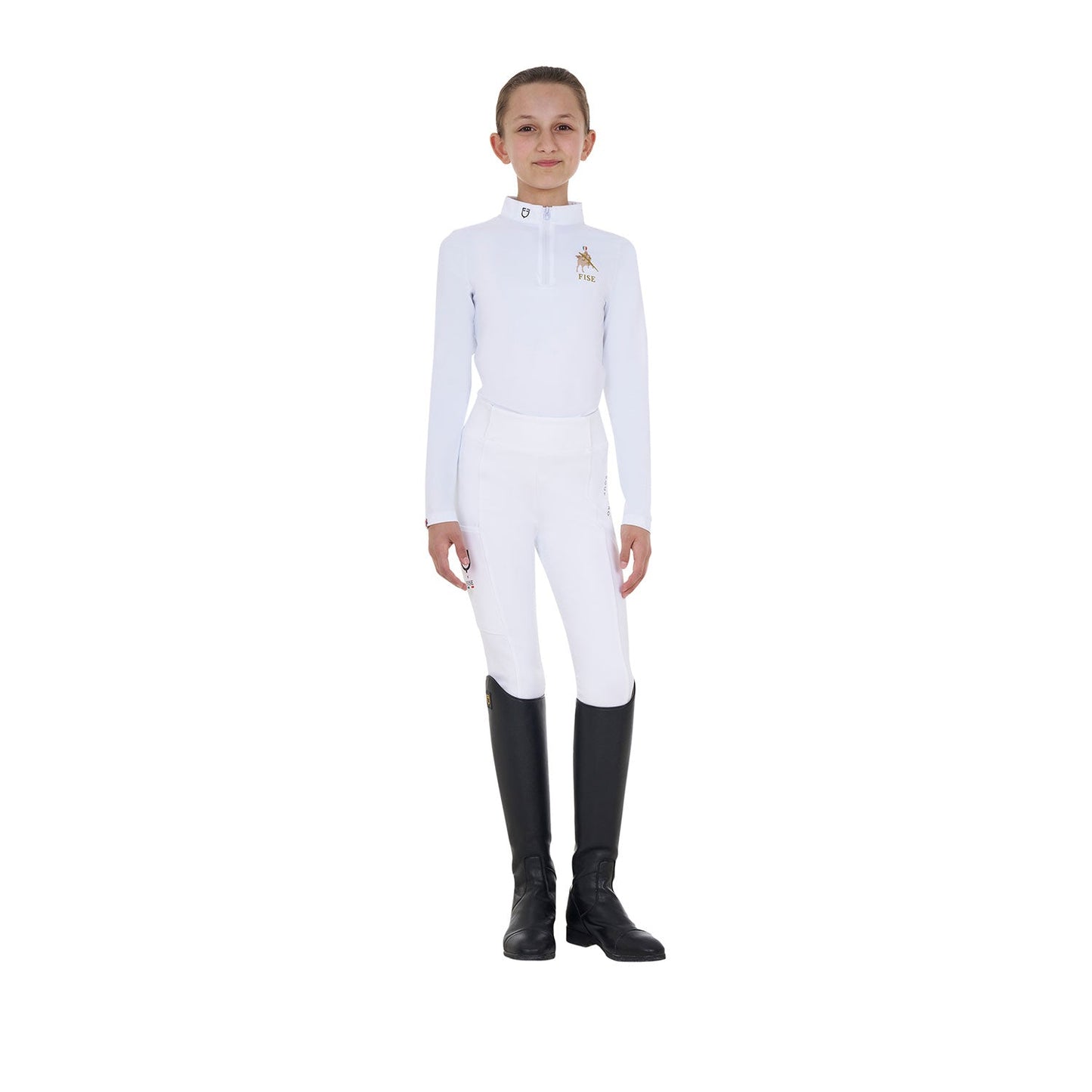 Equestro Girls' Long-Sleeved Competition Polo Shirt X Fise Training Wear
