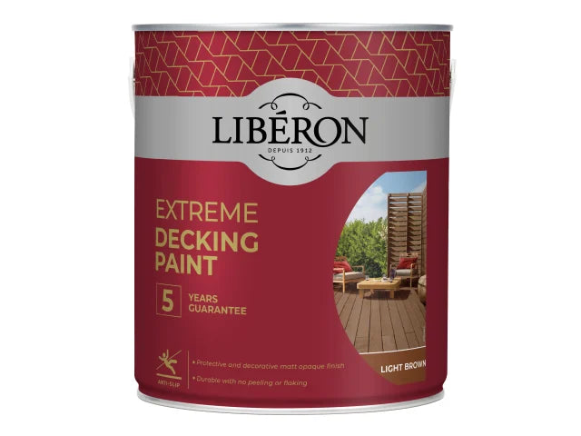 Liberon Extreme Decking Paint Lt.Brown 2.5L Durable Matt Finish 5Year Guarant.
