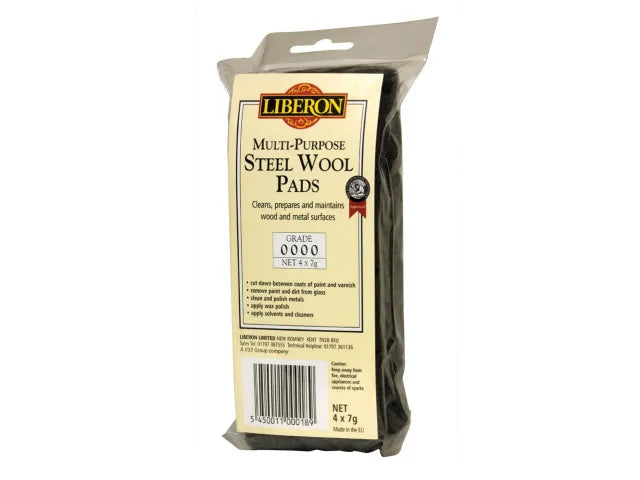 Liberon Steel Wool Grade 0000 Super Fine 4x7g for Wood and Metal Finishes