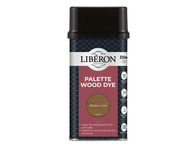 Liberon Palette Wood Dye Medium Oak 250ml - Water Based, Safe for Toys