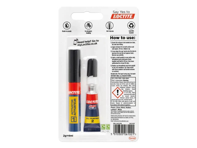 Loctite Super Glue for Plastics 2g Pen & 4ml Tube Fast Bonding Adhesive