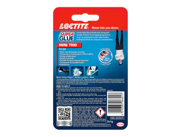 Loctite Super Glue Original Mini Tube Trio 3 x 1g Instant Adhesive Repair