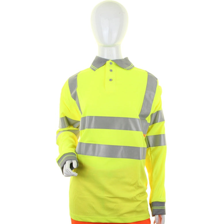Beeswift Ladies Hi-Vis Long Sleeve Polo Shirt Safety Workwear Size Options