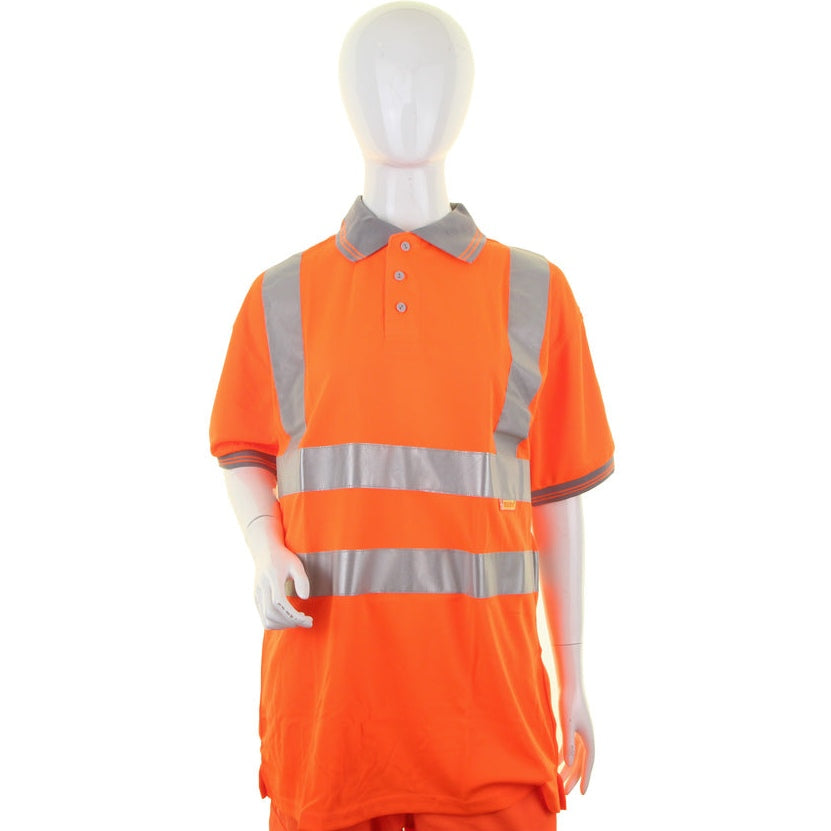 Beeswift Ladies Hi-Viz Short Sleeve Polo Shirt Orange with Reflective Tape