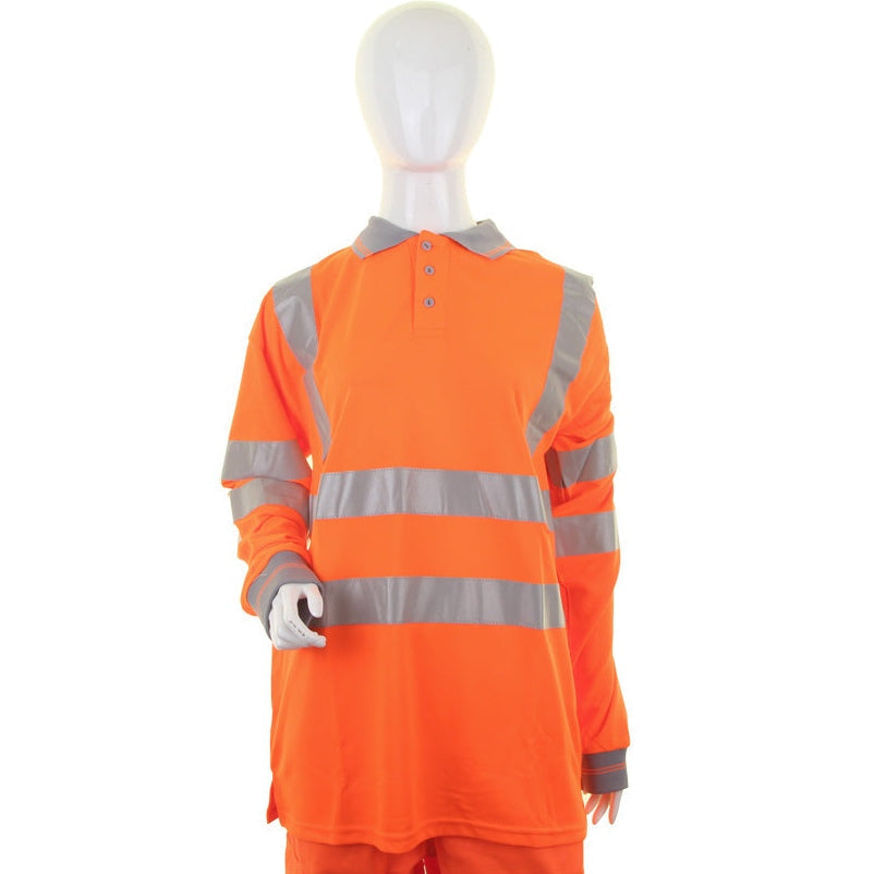 Beeswift Ladies Hi-Viz Long Sleeve Polo Shirt Orange with Reflective Tape
