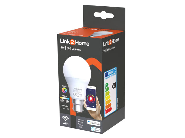 Link2Home Wi-Fi LED Dimmable Bulb B22 Opal GLS 9W 800lm RGB Smart Light