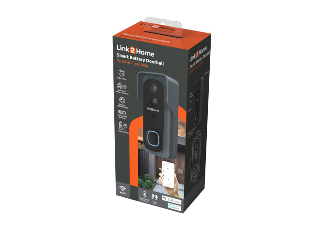 Link2Home Weatherproof Smart Doorbell IP54 HD Camera 2-Way Audio Night Vision