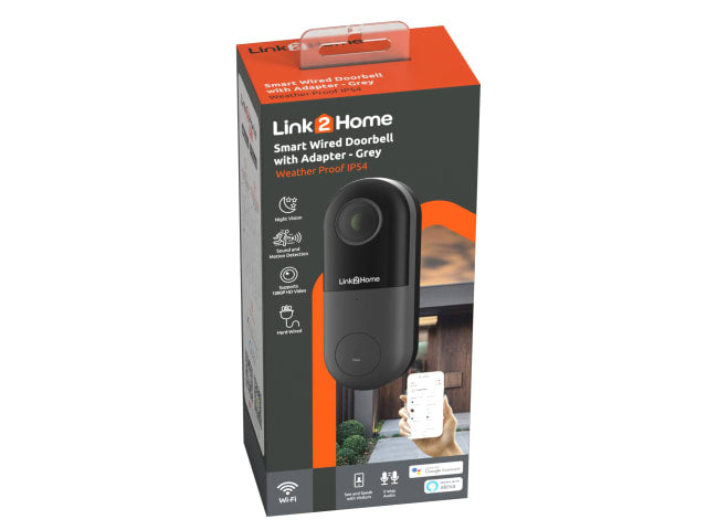 Link2Home Weatherproof Smart Wired Doorbell HD 1080p Night Vision 2-Way Audio