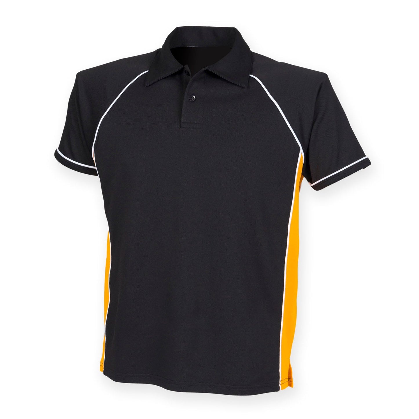 Finden & Hales Piped Performance Polo Black Amber White CoolPlus Fabric
