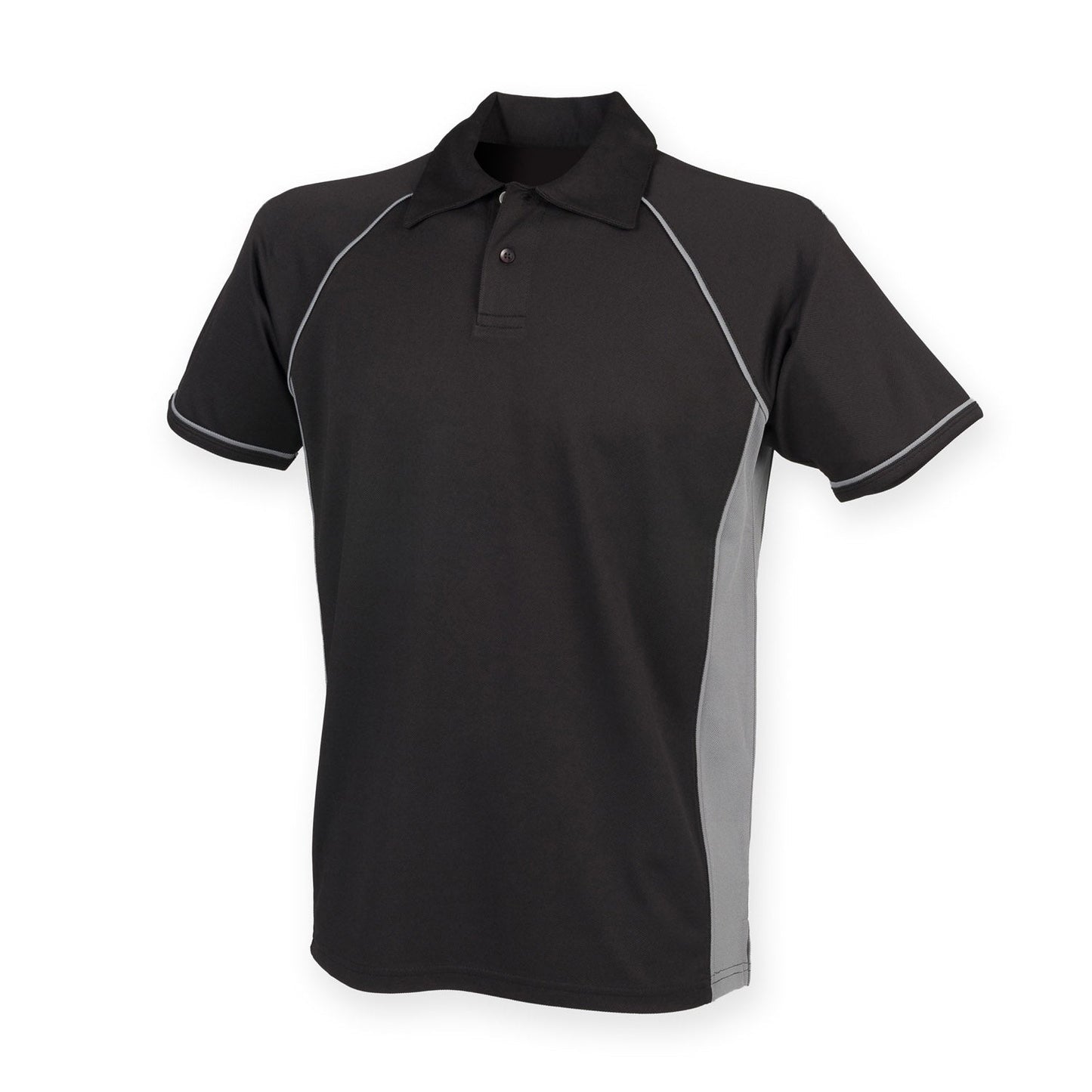 Finden & Hales Piped Performance Polo Black/Gunmetal Grey CoolPlus Fabric