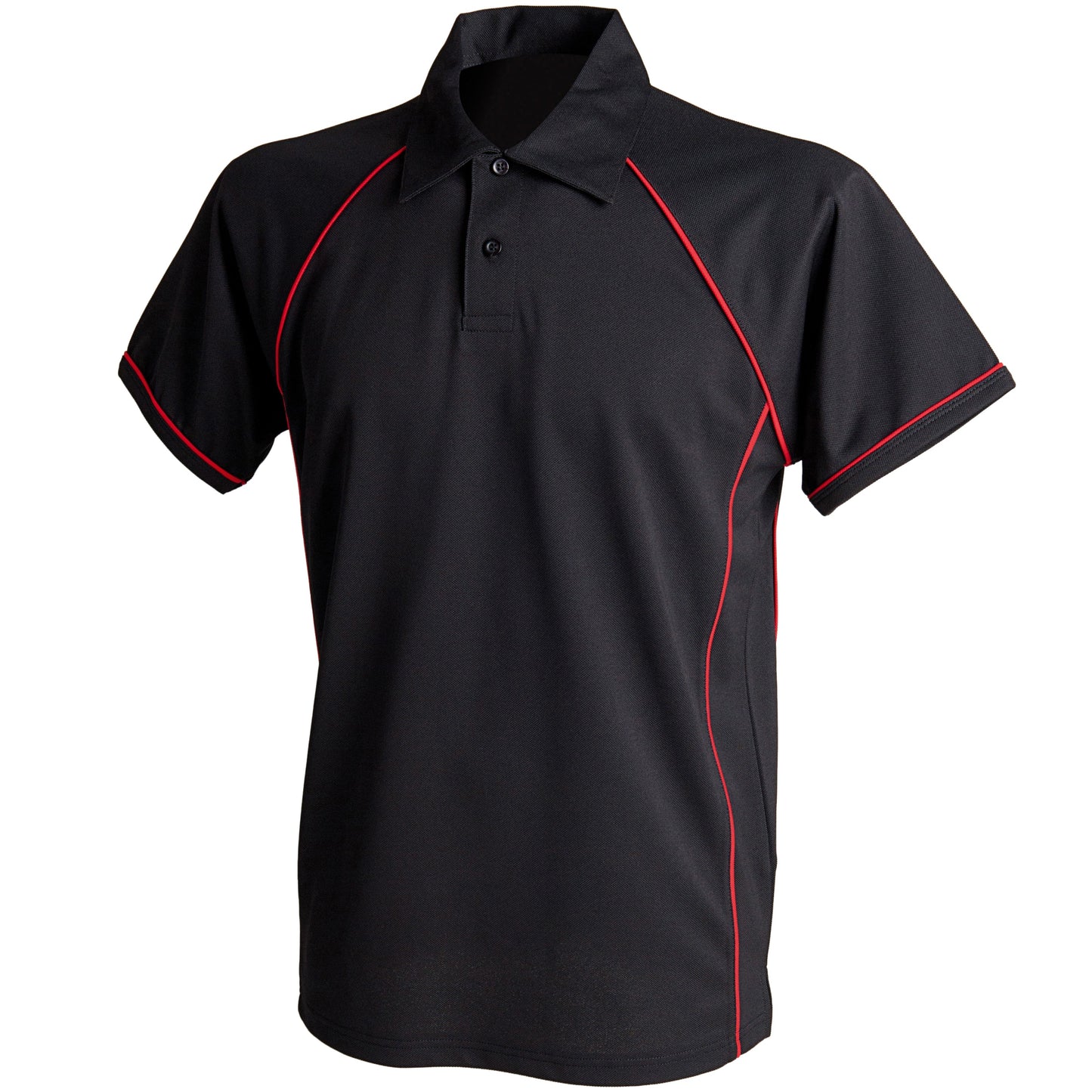 Finden & Hales Piped Performance Polo Black Red CoolPlus Fabric Sports Fit