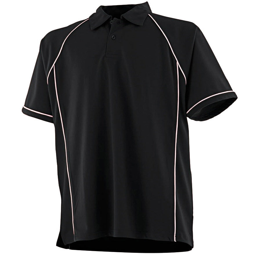 Finden & Hales Piped Performance Polo Black/White CoolPlus Fabric Sports Fit