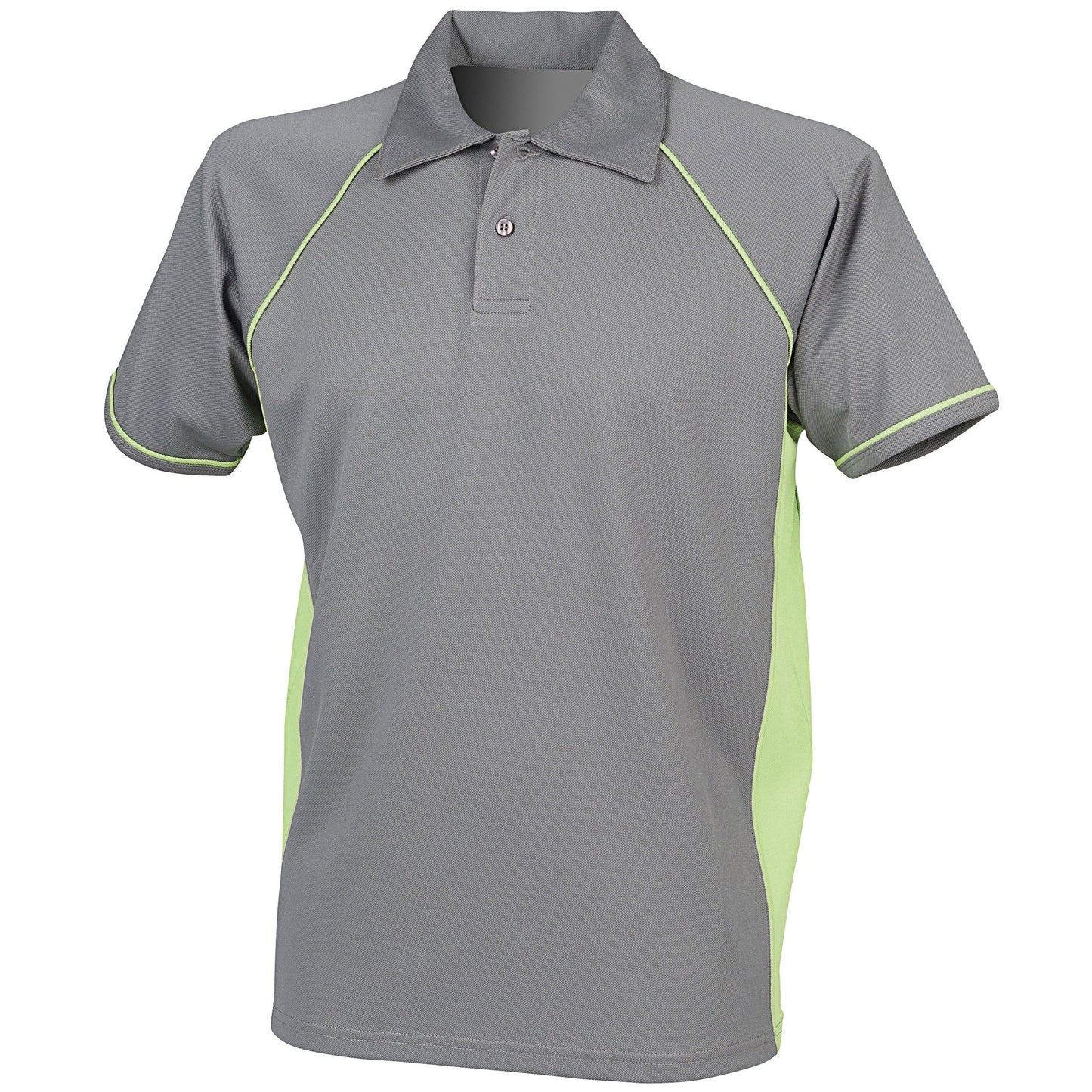 Finden & Hales Piped Performance Polo Gunmetal Grey Lime CoolPlus Fabric