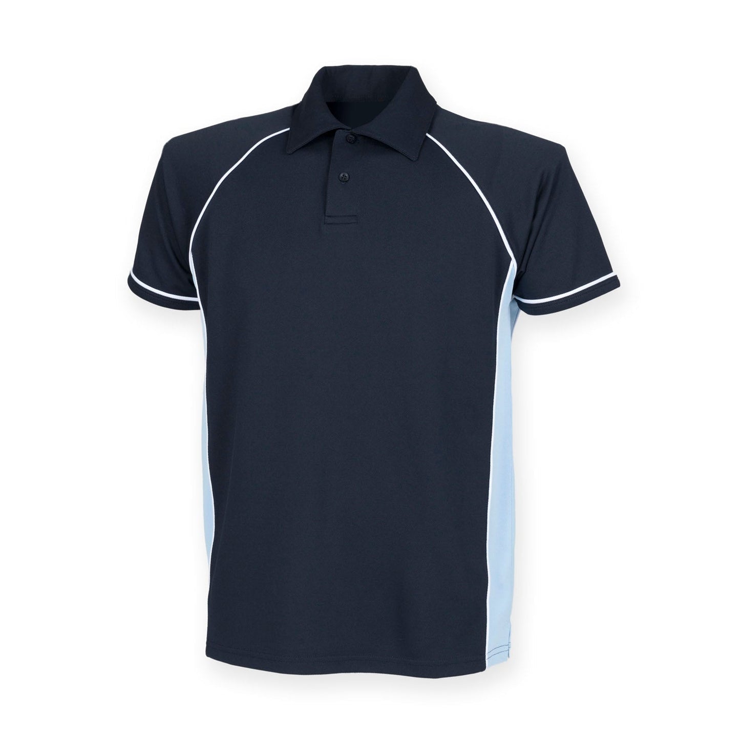 Finden & Hales Piped Performance Polo Navy Sky White CoolPlus Fabric Sports Fit