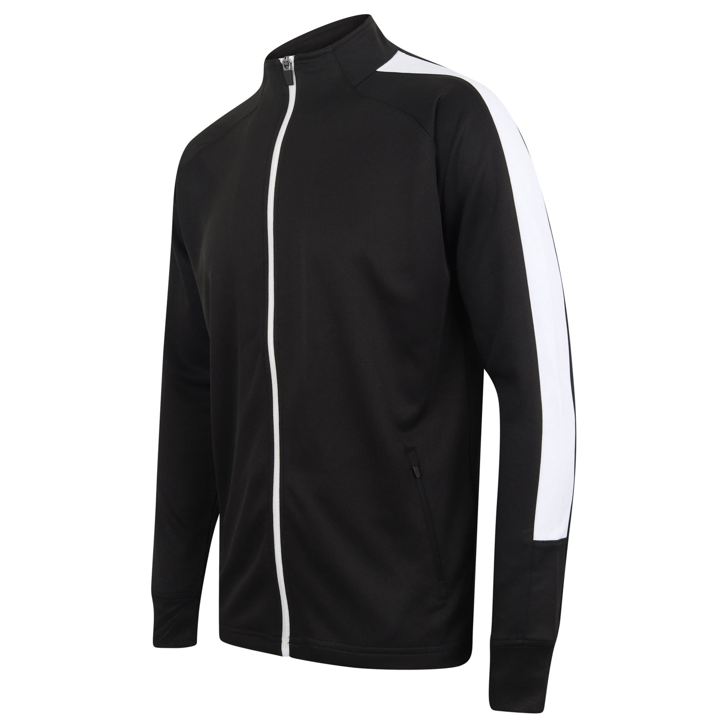 Finden & Hales Knitted Tracksuit Top Slim Fit Contrast Panels Zip Pockets