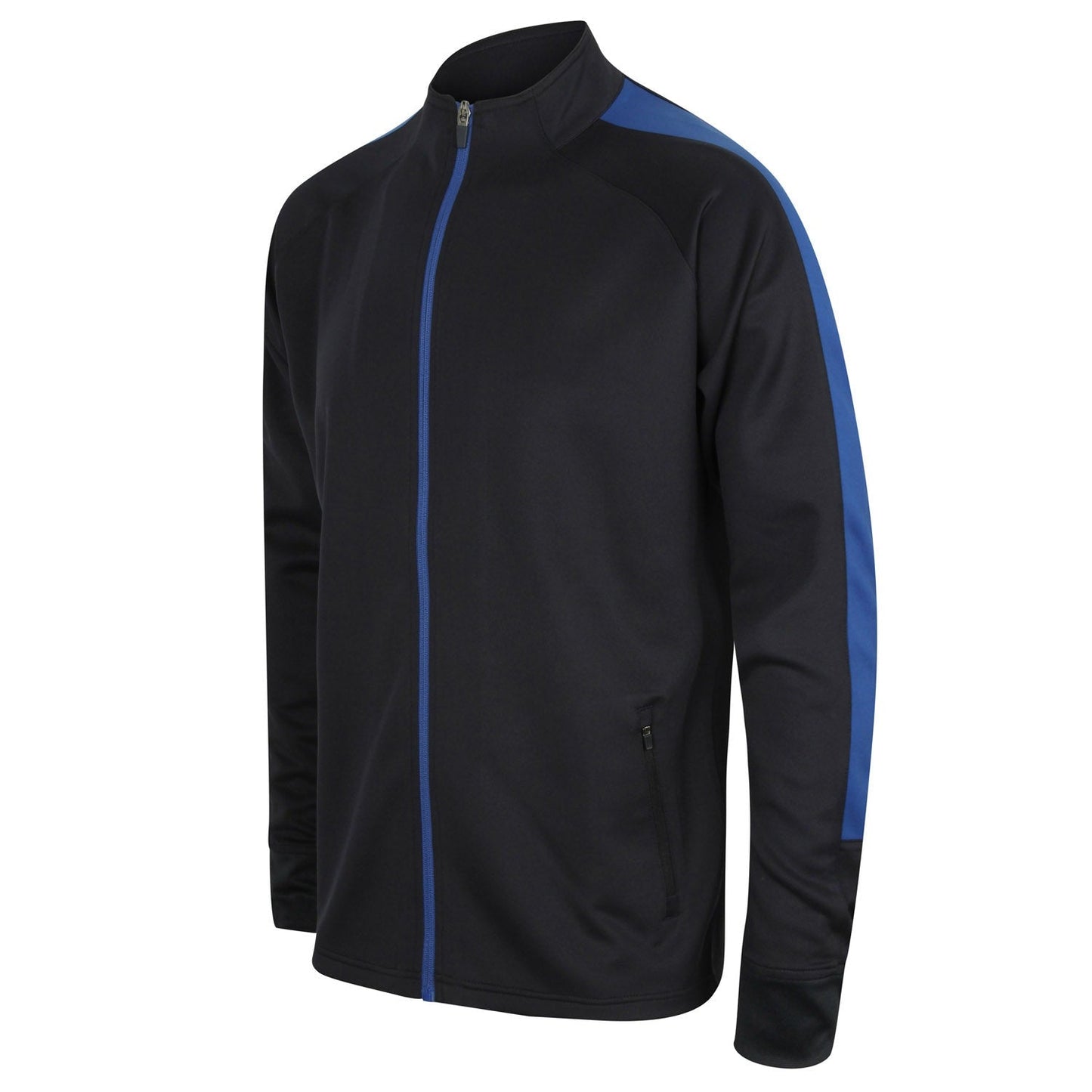 Finden & Hales Knitted Tracksuit Top Slim Fit Contrast Panels Zip Pockets