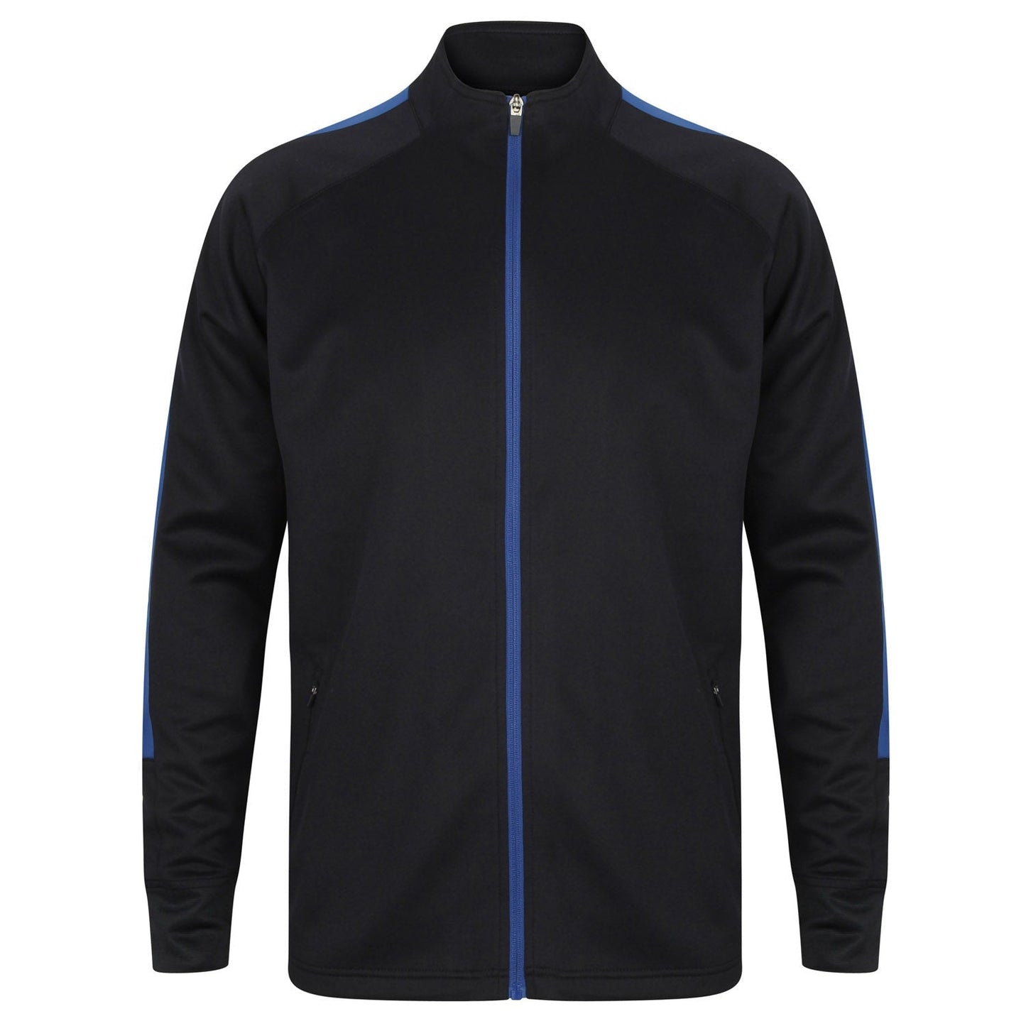 Finden & Hales Knitted Tracksuit Top Slim Fit Contrast Panels Zip Pockets