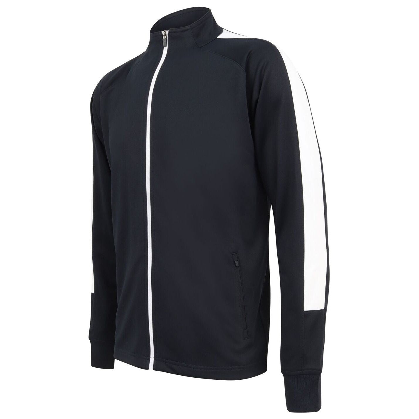 Finden & Hales Knitted Tracksuit Top Slim Fit Contrast Panels Zip Pockets