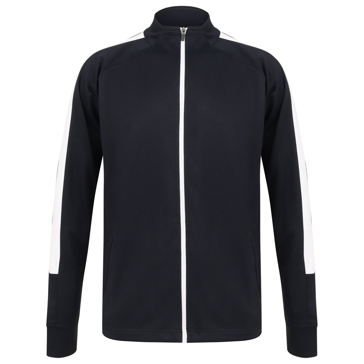 Finden & Hales Knitted Tracksuit Top Slim Fit Contrast Panels Zip Pockets
