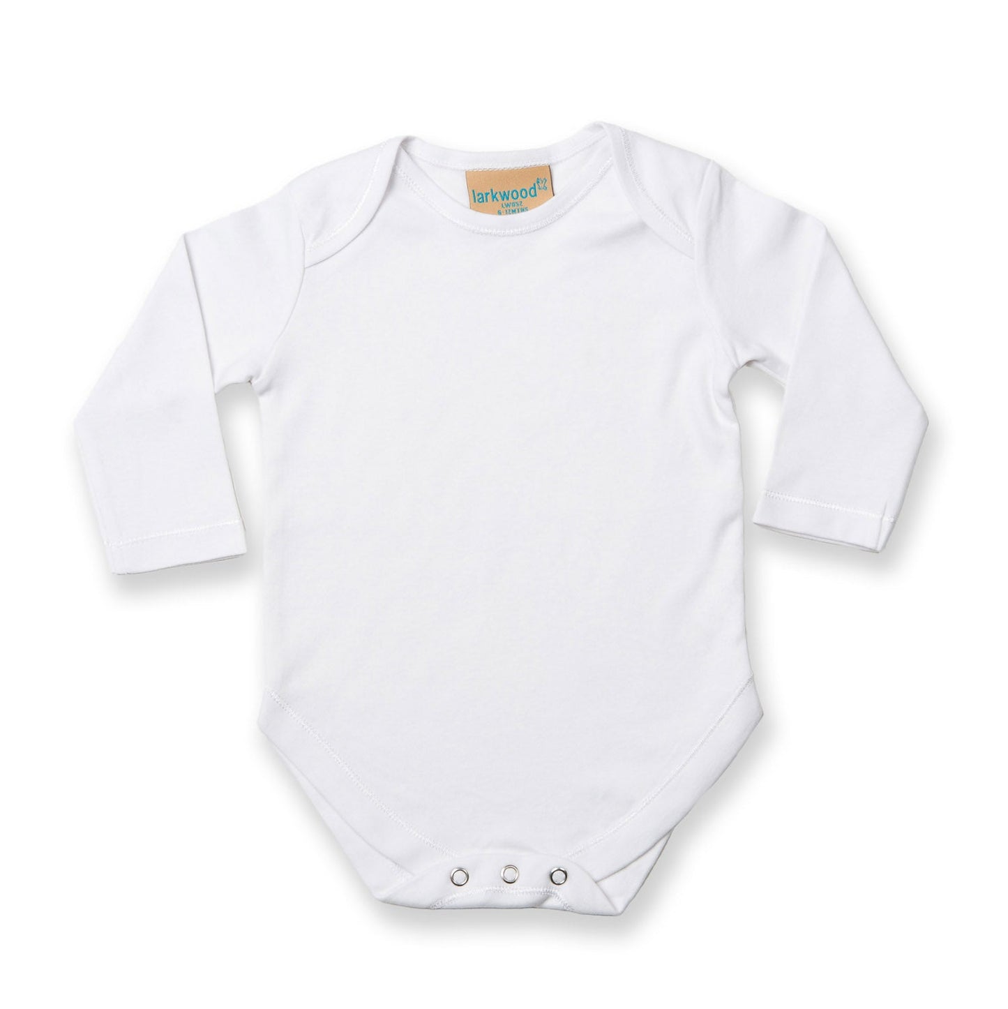 Larkwood Long Sleeve Baby Bodysuit Cotton Envelope Neck YKK Popper Fastening