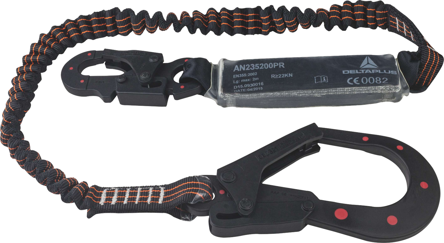 Delta Plus AN235200PR Energy-Absorbing Extensible Lanyard Dielectric Black-Red