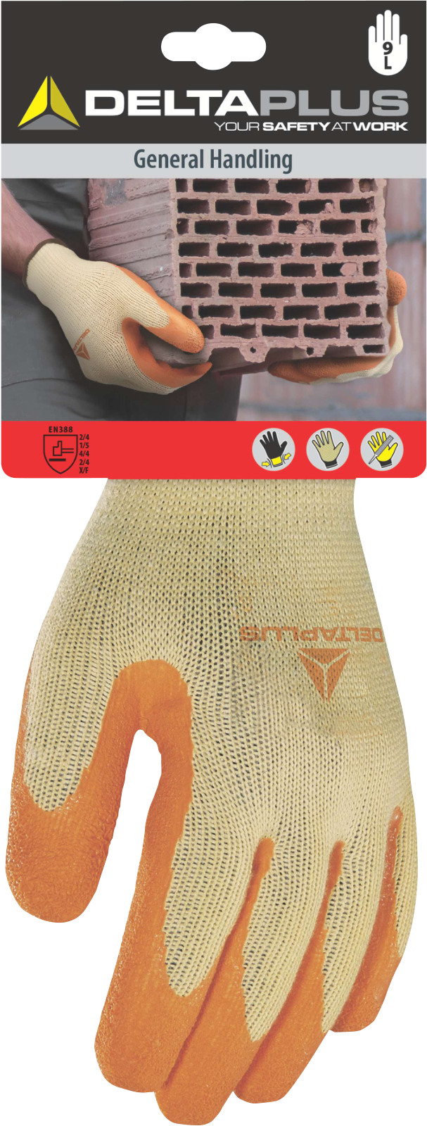 Delta Plus DPVE730 Heavy-Duty Latex Grip Gloves Size 8-10 for DIY & Construction