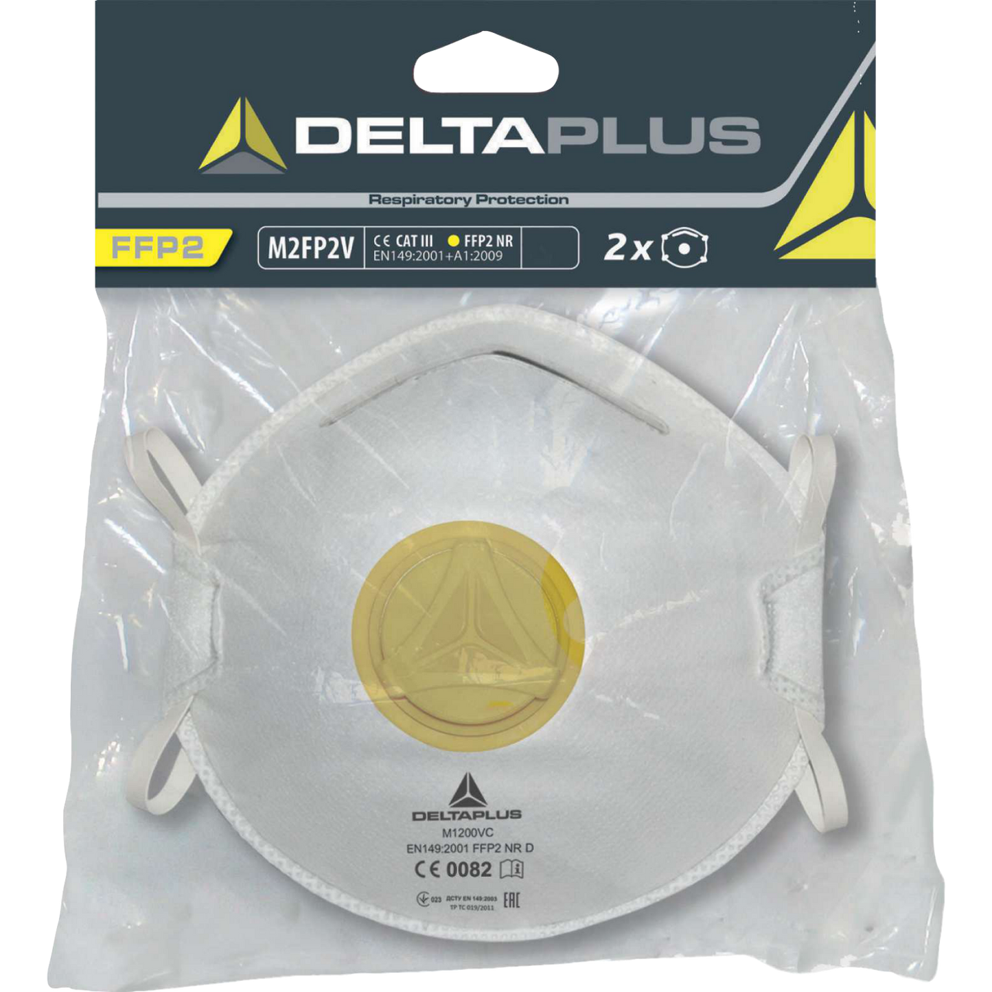 Delta Plus M2FP2V P1 Disposable Respiratory Masks - Pack of 2, Adjustable Fit