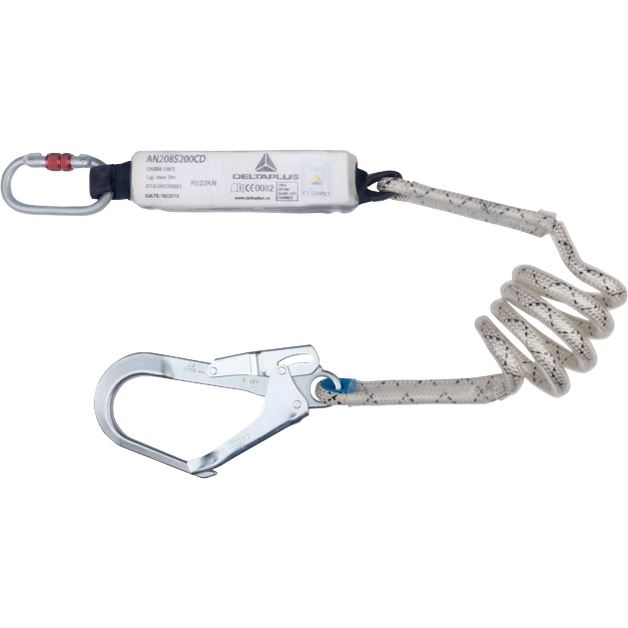 Delta Plus AN208S200CD Energy-Absorbing Lanyard 140kg Capacity White-Black