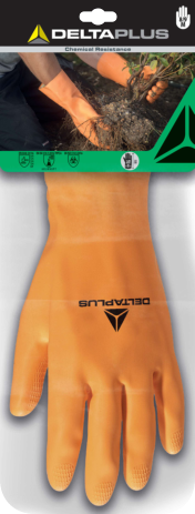 Delta Plus DPVE450 Latex-Coated Flocked Gloves Forearm Protection Orange