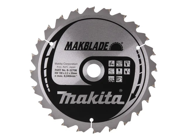 Makita B-32708 190mm Mitre Saw Blade 24T Tungsten Carbide Low Wear