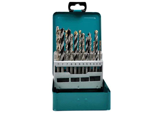 Makita D-47173 18 Piece Mixed Drill Bit Set HSS Wood Masonry Metal Storage Box