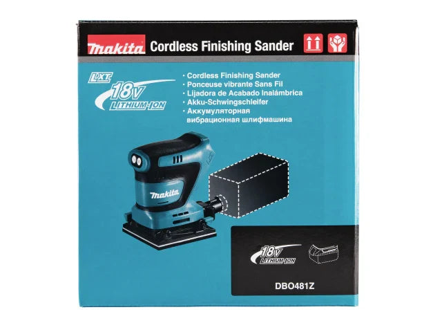Makita DBO481 LXT 18VFinishing Sander Bare Unit Compact Lt.weight Electric Brake