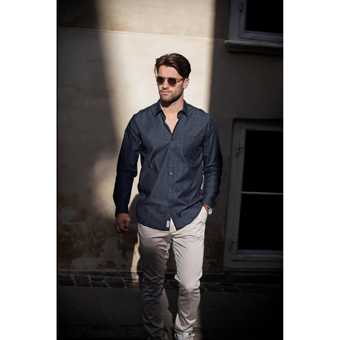 Nimbus Torrance Modern Fit Denim Shirt Stretch Fabric Button-Down Collar