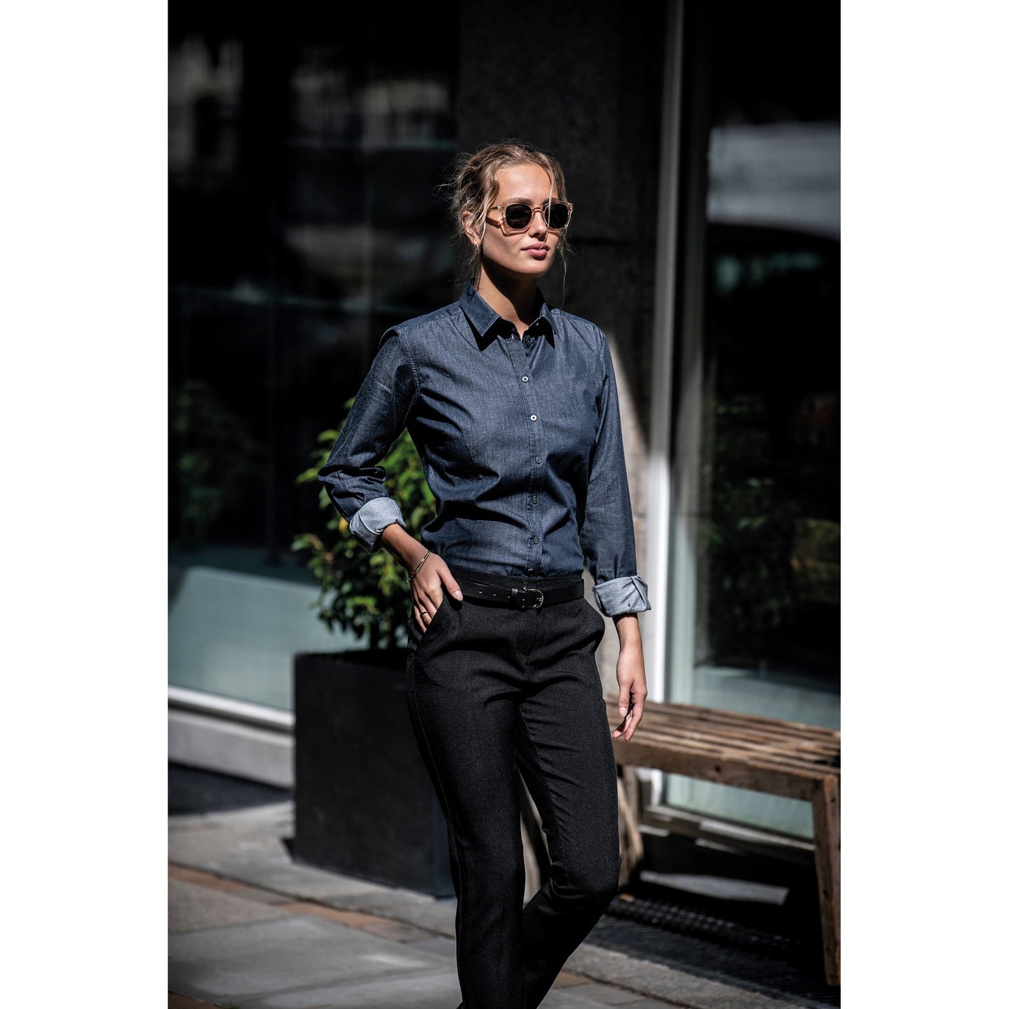 Nimbus Women's Torrance Denim Shirt Deep Indigo Feminine Cut Stretch Fabric