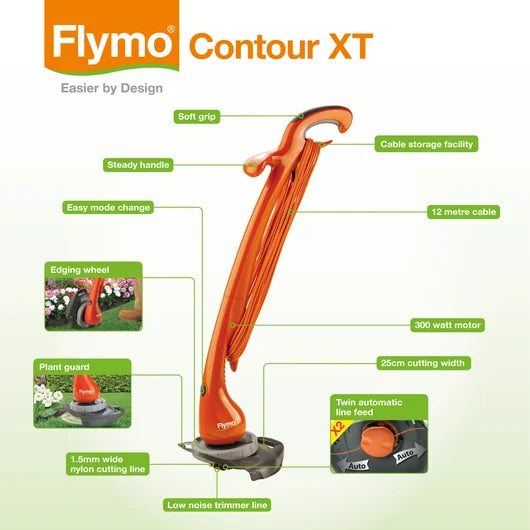 FLYMO Contour XT 2-in-1 Electric Grass Trimmer & Edger 300W 25cm Cutting Width