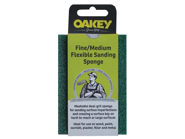 Oakey Dual-Grit Flexible Sanding Sponge Fine Coarse Reusable for Wood Metal