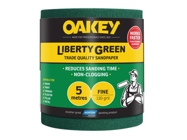 Oakey Liberty Green Sanding Roll 115mm x 5m Fine 120G Anti-Clogging Durable