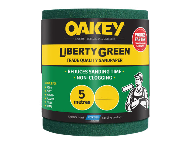 Oakey Liberty Green Sanding Roll 115mm x 5m Medium 80G Anti-Clog Durable