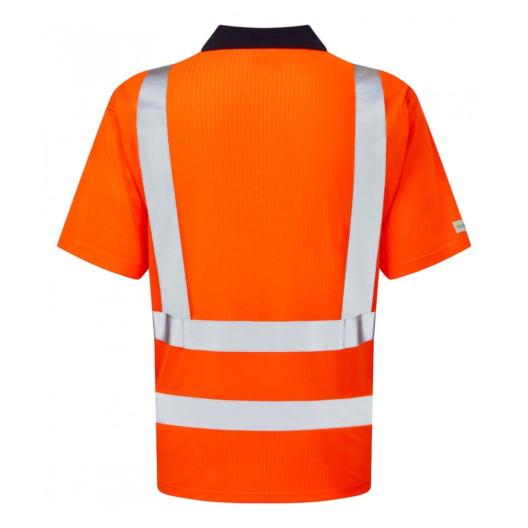 Leo Workwear CROYDE EcoViz Comfort Polo Shirt Hi-Vis Orange S-6XL UPF 40+