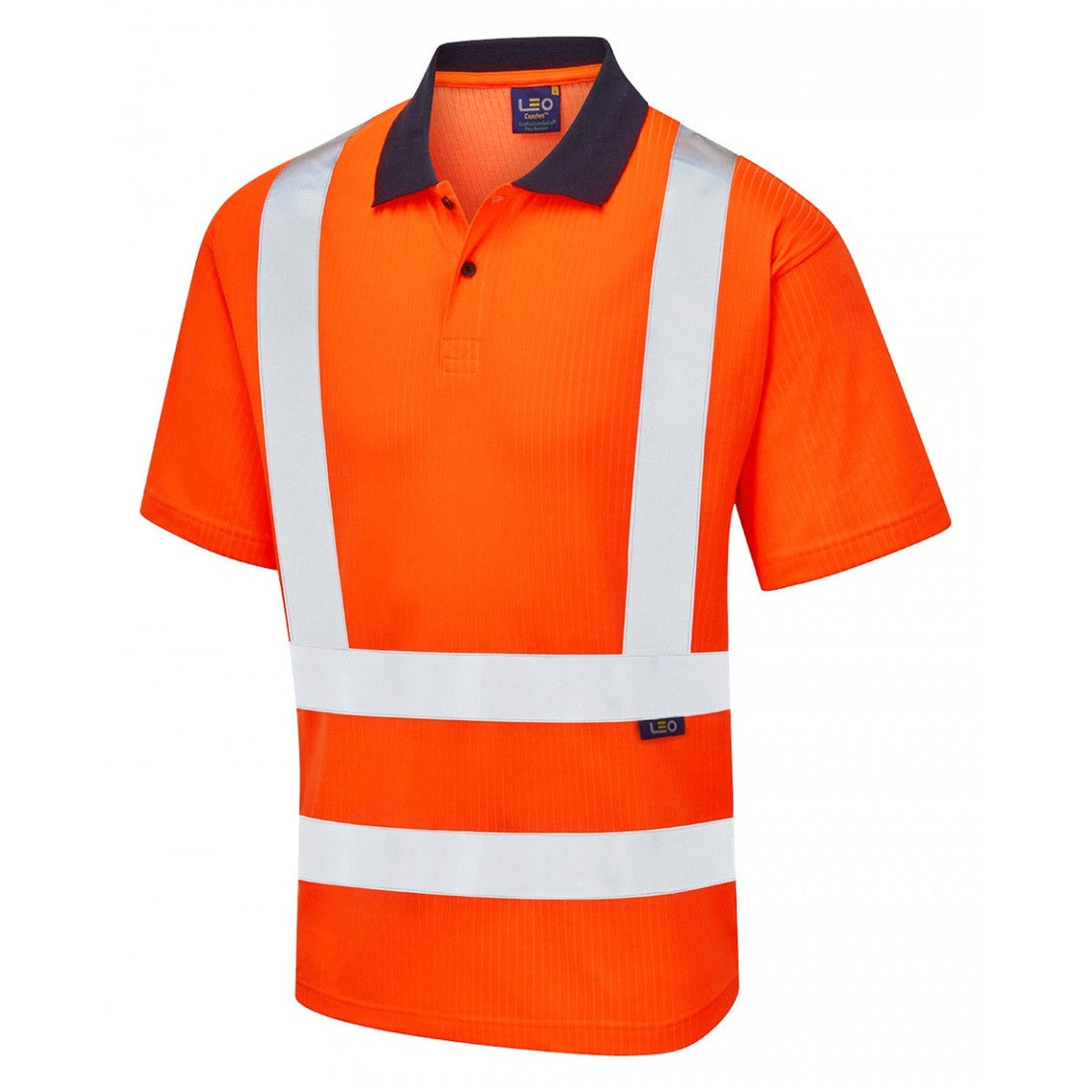 Leo Workwear CROYDE EcoViz Comfort Polo Shirt Hi-Vis Orange S-6XL UPF 40+