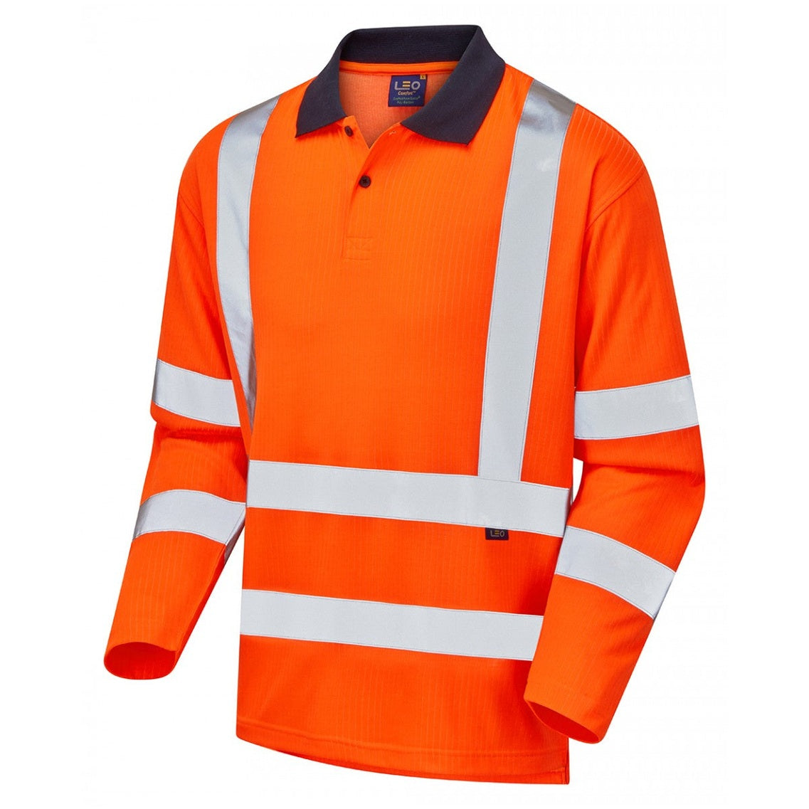 Leo Workwear EcoViz Comfort Polo Shirt Hi-Vis Orange S-6XL UV Protection