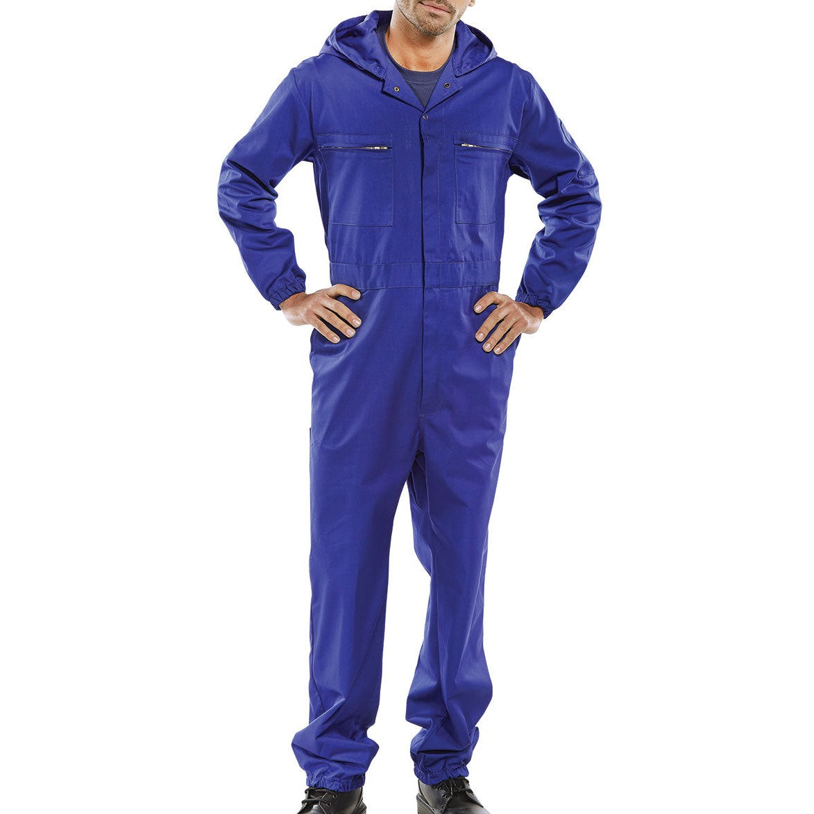 Beeswift Super Click Hooded Boiler Suit Royal Blue with Pockets and Drawcord