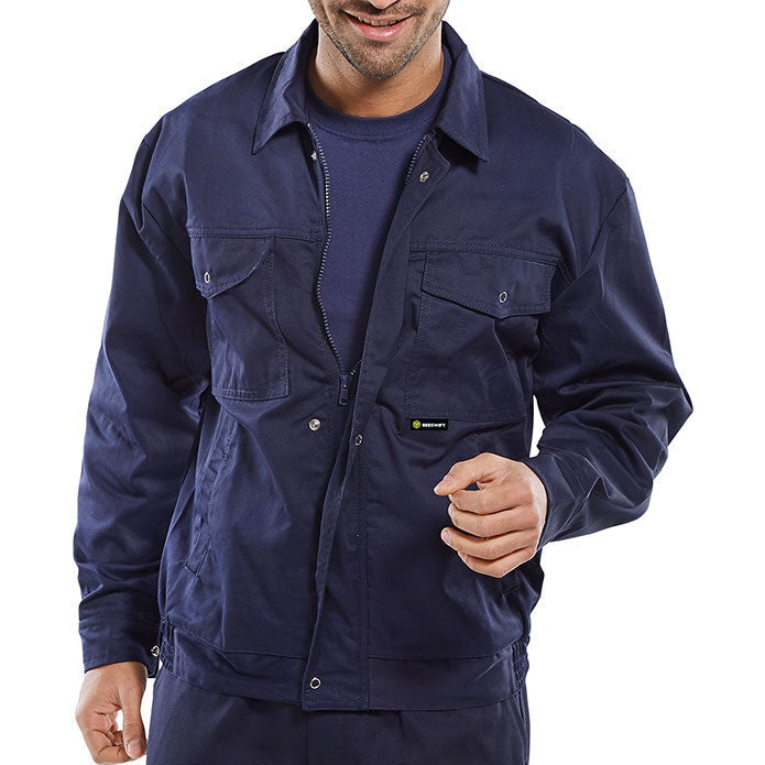 Beeswift Super Click PC Jacket Poly Cotton Zip Front + Pockets Adjustable Cuffs