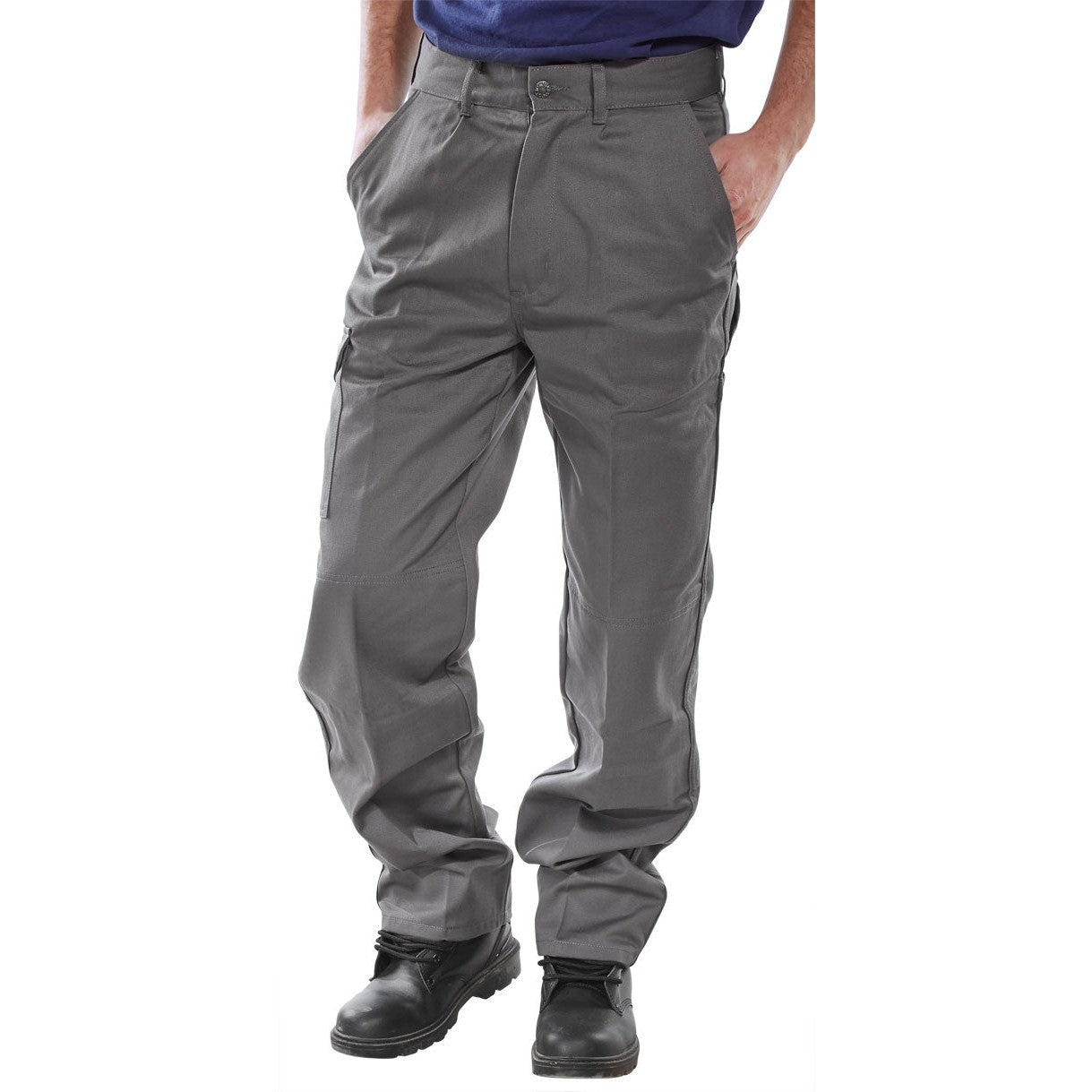 Beeswift Super Click PC Trousers Grey 9oz Polyester Cotton Belt Loops Pockets