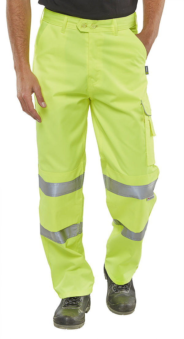 Beeswift Poly-Cotton Trousers EN ISO 20471 Hi Vis with Knee Pad Pockets