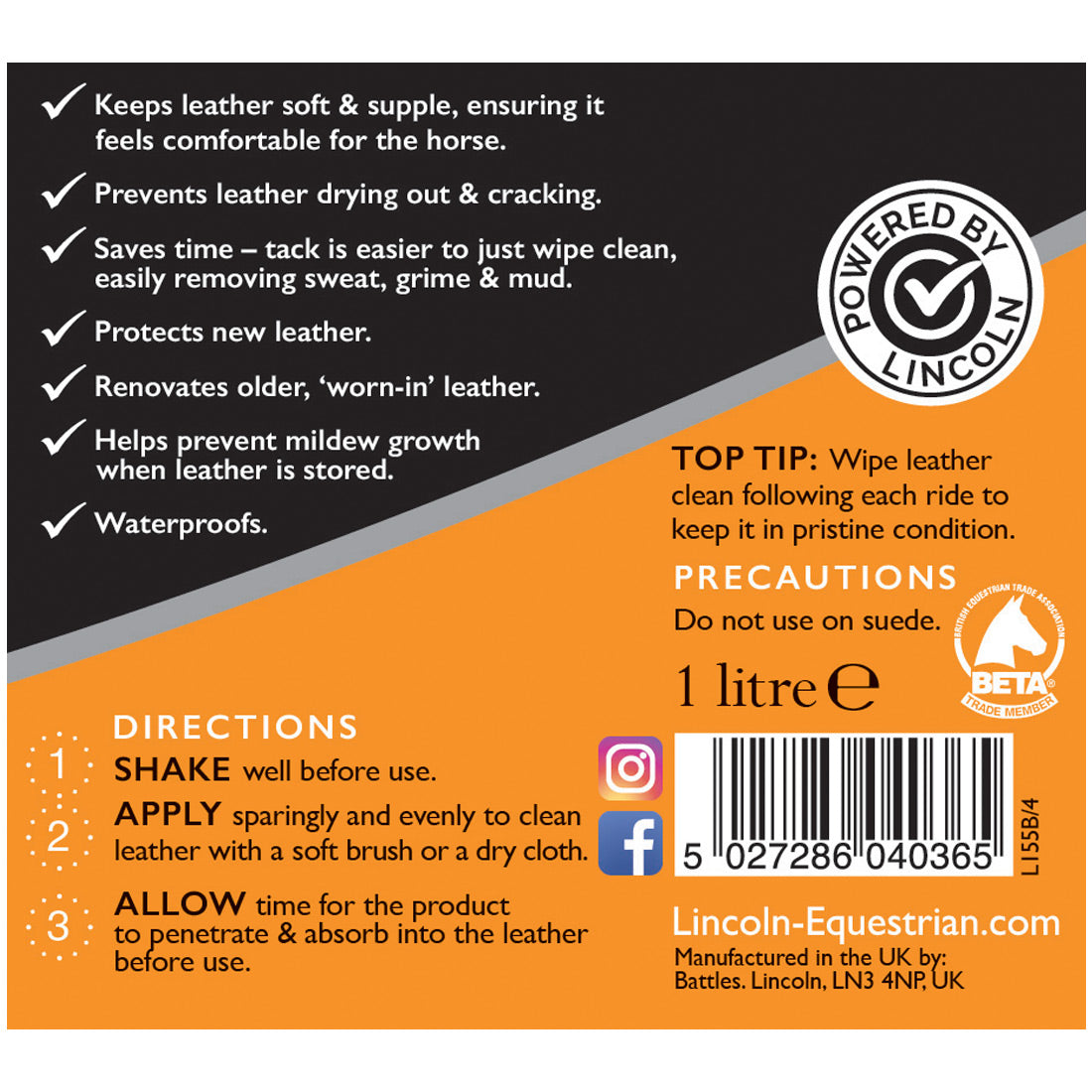 Lincoln Horse Classic Leather Dressing Water-Resistant Tack Care