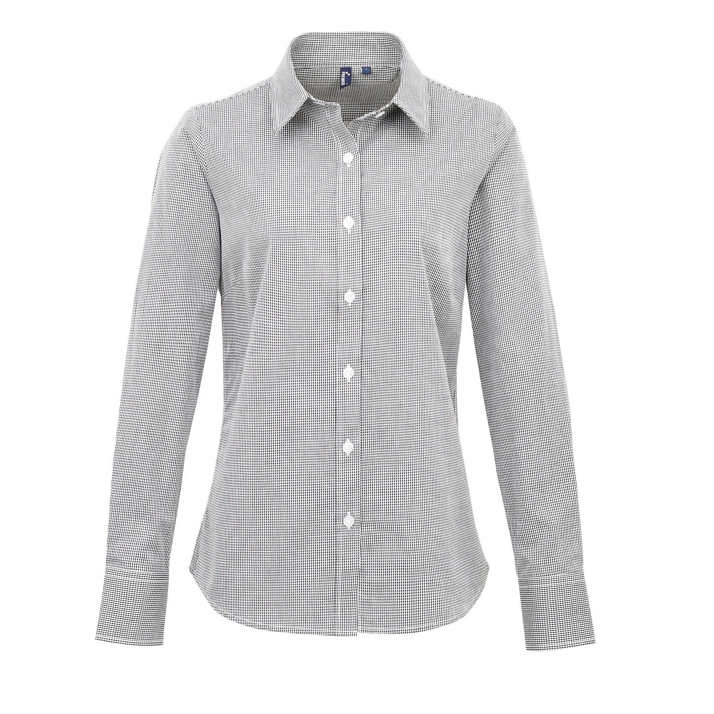 Premier Women's Long Sleeve Gingham Cotton Shirt Soft Collar Fitted Blouse